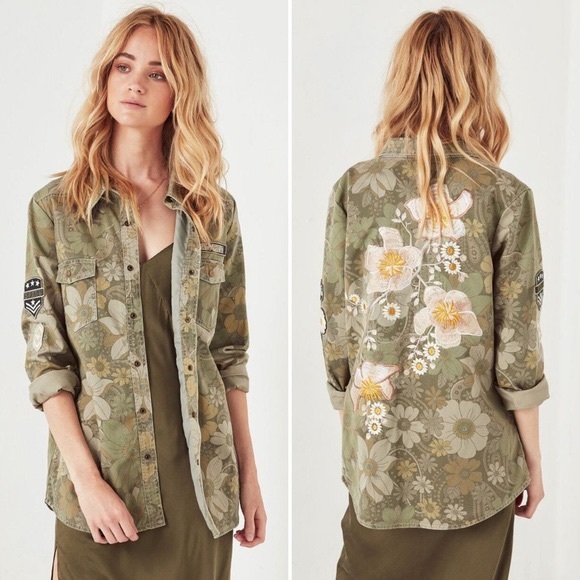 Spell Floral Embroidered Jacket in Olive Green - Picture 9 of 14